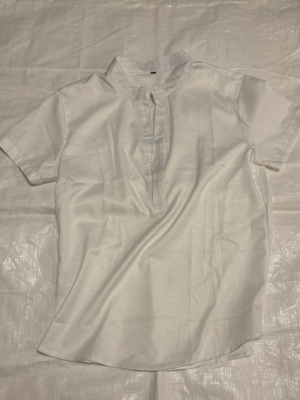 White Short Sleeve Linen Henley Top